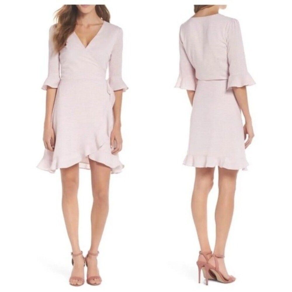 First Monday Pink Gingham Ruffle Wrap Dress Size S